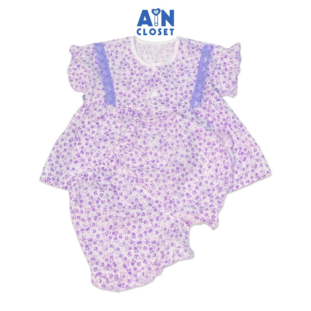 Bộ quần áo ngắn bé gái họa tiết Hoa nhí tím cotton - AICDBGYMSJNL - AIN Closet