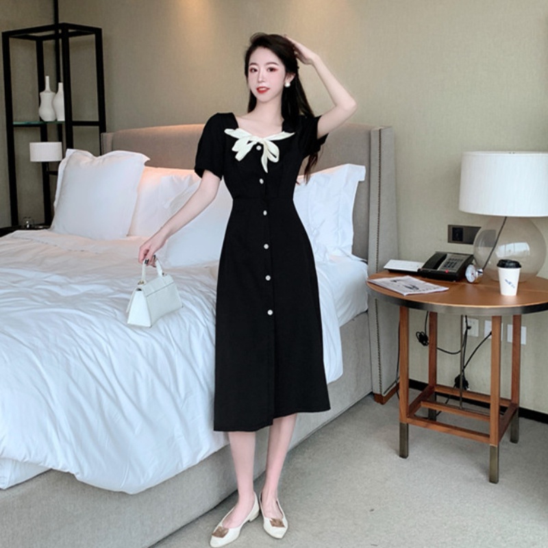 Đầm Dáng Dài Ôm Eo Đính Nơ Xinh Xắn Thời Trang Hàn Quốc Cho Nữ