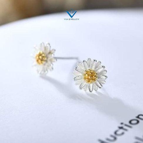 Bông tai bạc Bông Cúc Họa Mi nhỏ bạc ta Van Jewelry V10242