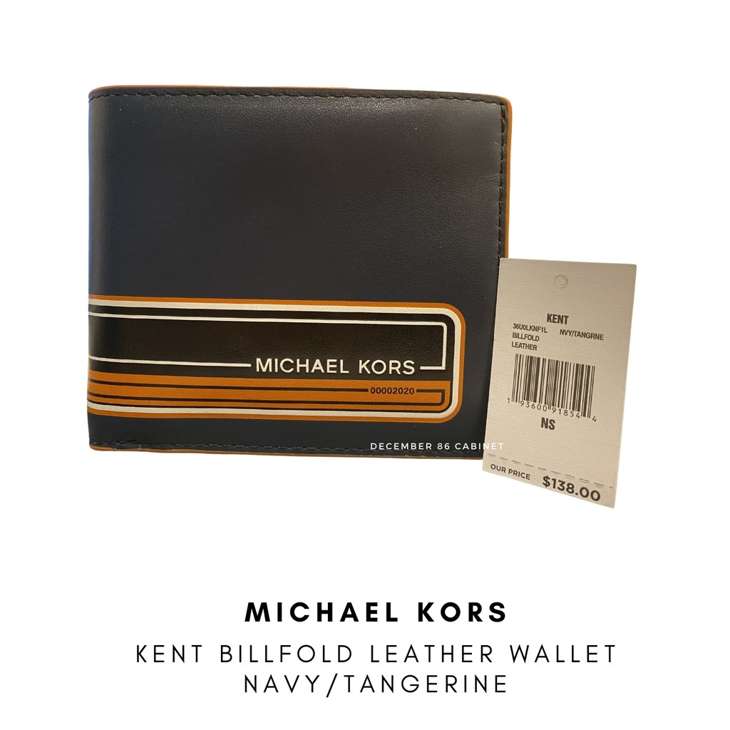 Michael Kors Men's KENT Leather Billfold Wallet, Navy/Tangerine