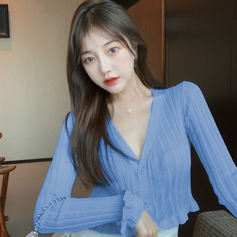 Áo Cardigan Dệt Kim Tay Dài Cổ Chữ V Chống Nắng Thời Trang Cho Nữ