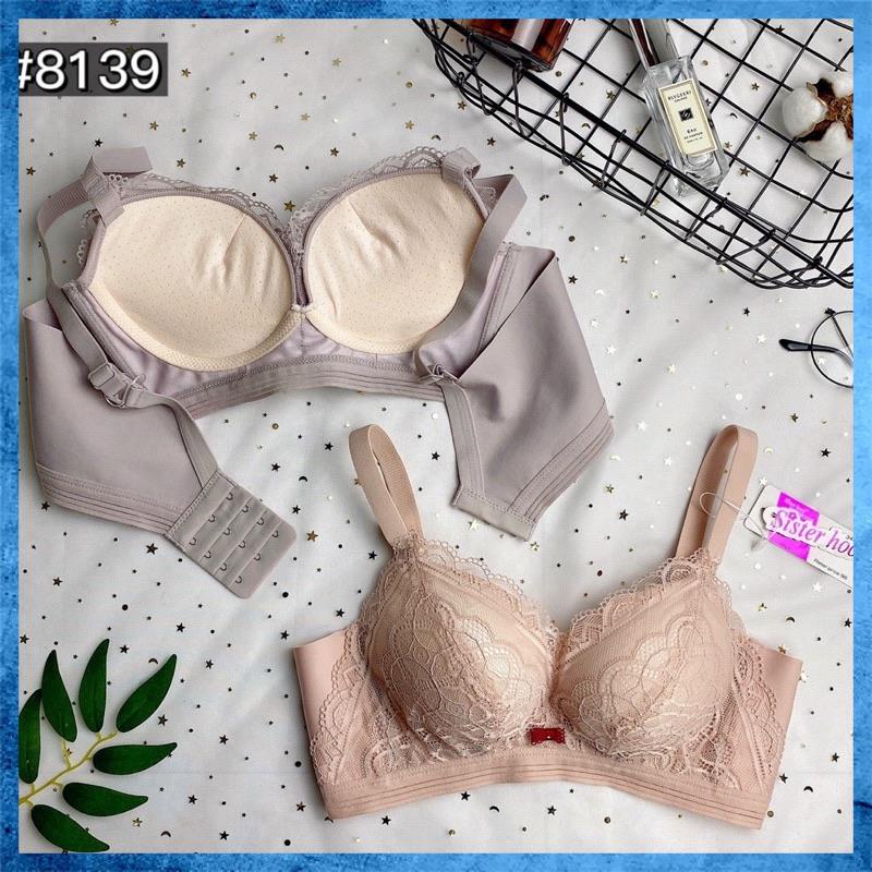 Áo ngực siêu mềm, Áo lót nữ không gọng nâng ngực, dây lưng to bản, đệm mút 3cm, phối ren tiểu thư A8409