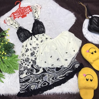 Đầm ngủ thun lưới cao cấp.