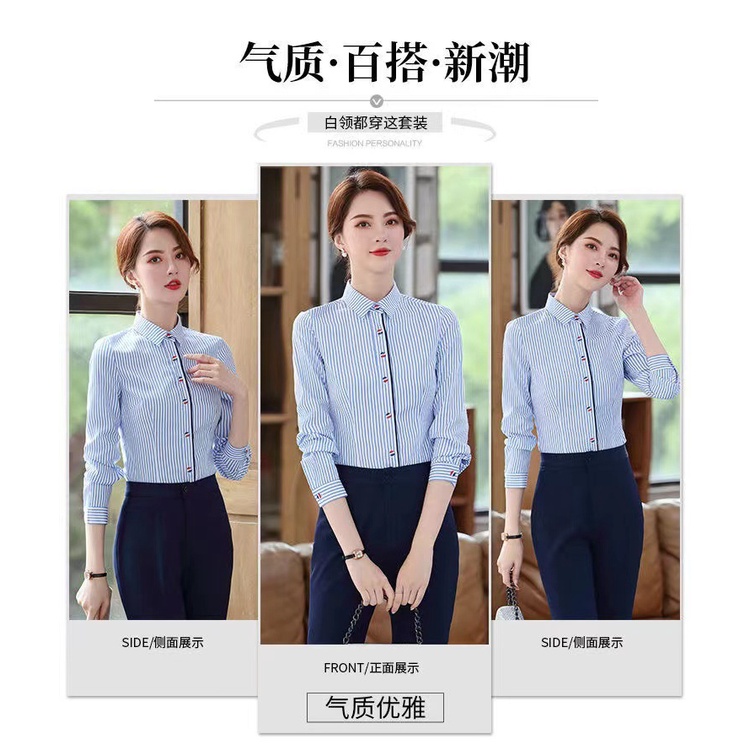 Áo Sơ Mi Công Sở Dáng Rộng Kẻ Sọc Xanh Dương 2022 Thời Trang Công Sở Cho Nữ