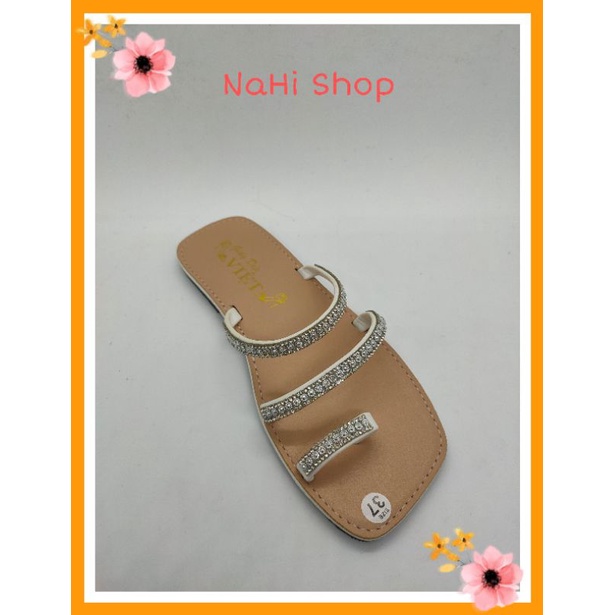 Dép 3 quai đính kim tuyến mũi vuông xỏ ngón NAHI SHOP NGOCHIEU1111