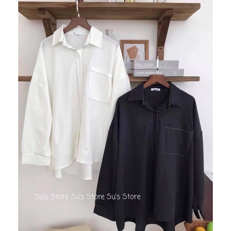 Áo Sơ Mi Basic Chỉ Nổi Túi Ngực Ulzzang ( hình thật, hàng có sẵn)