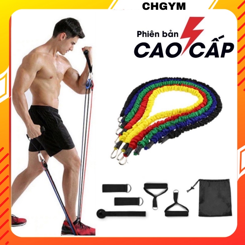 Dây kháng lực tập tay , dây kháng lực ngũ sắc tập gym thể hình đa năng tại nhà chất liệu cao su siêu bền CHGYM