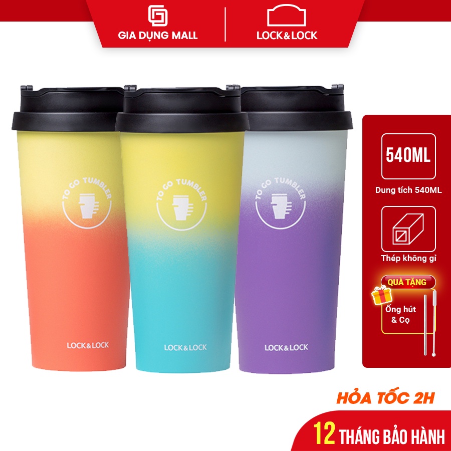 Ly Giữ Nhiệt Bằng Thép Không Gỉ Lock&Lock Clip Tumbler 540ml LHC4151 kèm ống hút - giadungmall