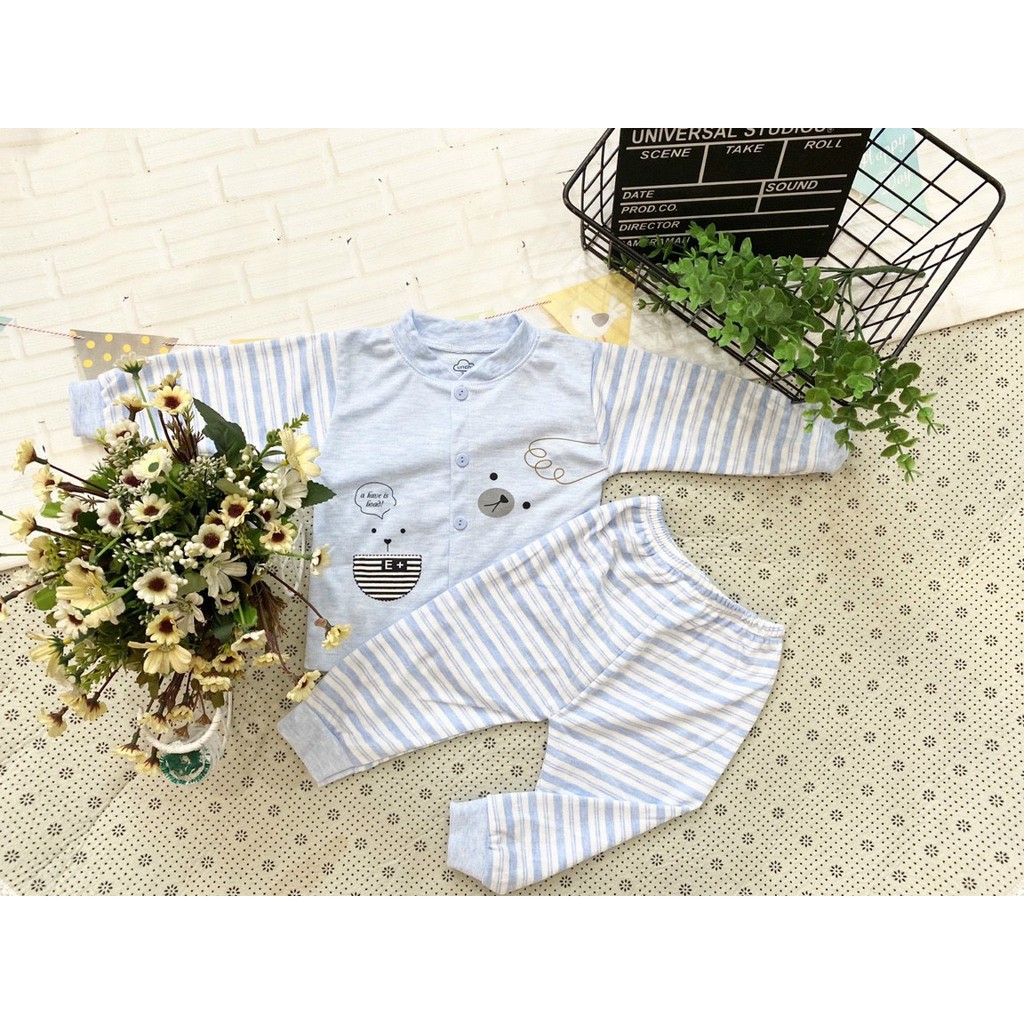 Bộ dài tay Unchi Nỉ cotton cúc giữa Tay kẻ + Quần kẻ, chất đẹp cho bé trai,gái QATE191 Namkidshop