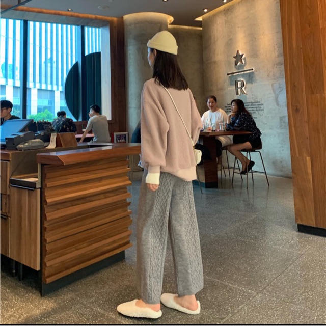 Quần len mềm 2 màu be - ghi