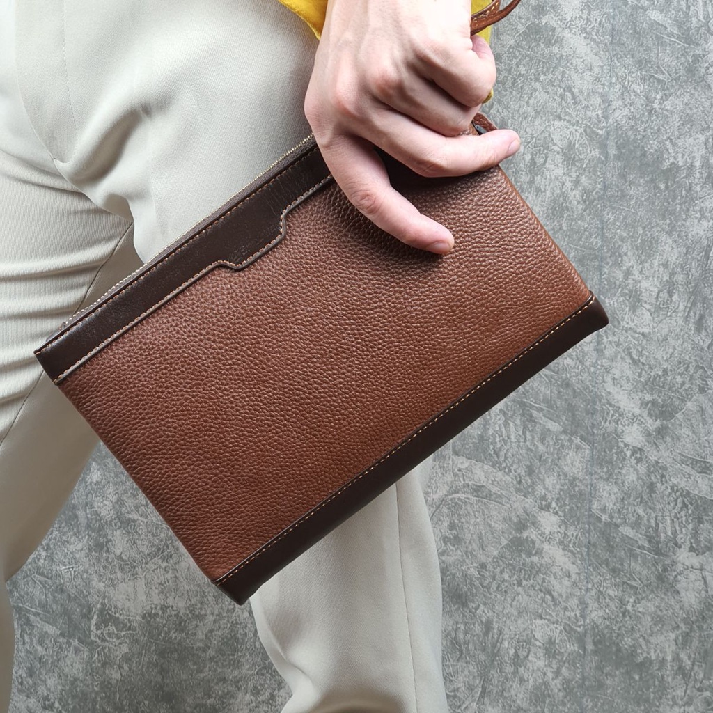 Clutch cầm tay nam da bò thật vân mill CL127  - 100% Da thật, BH 3 năm