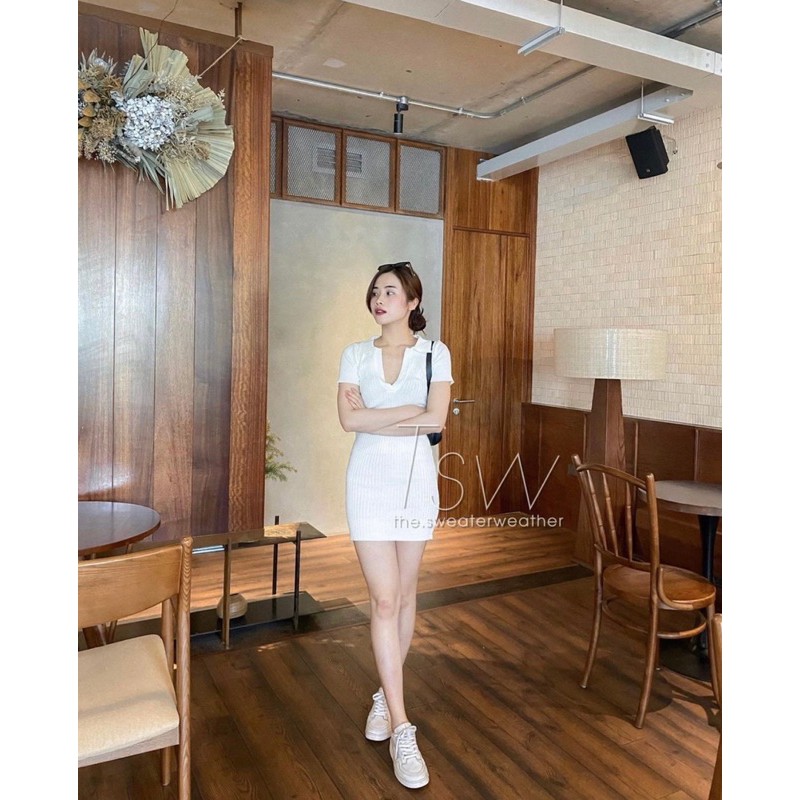 Đầm váy body len mỏng dáng ôm cổ đức ulzzang quảng châu