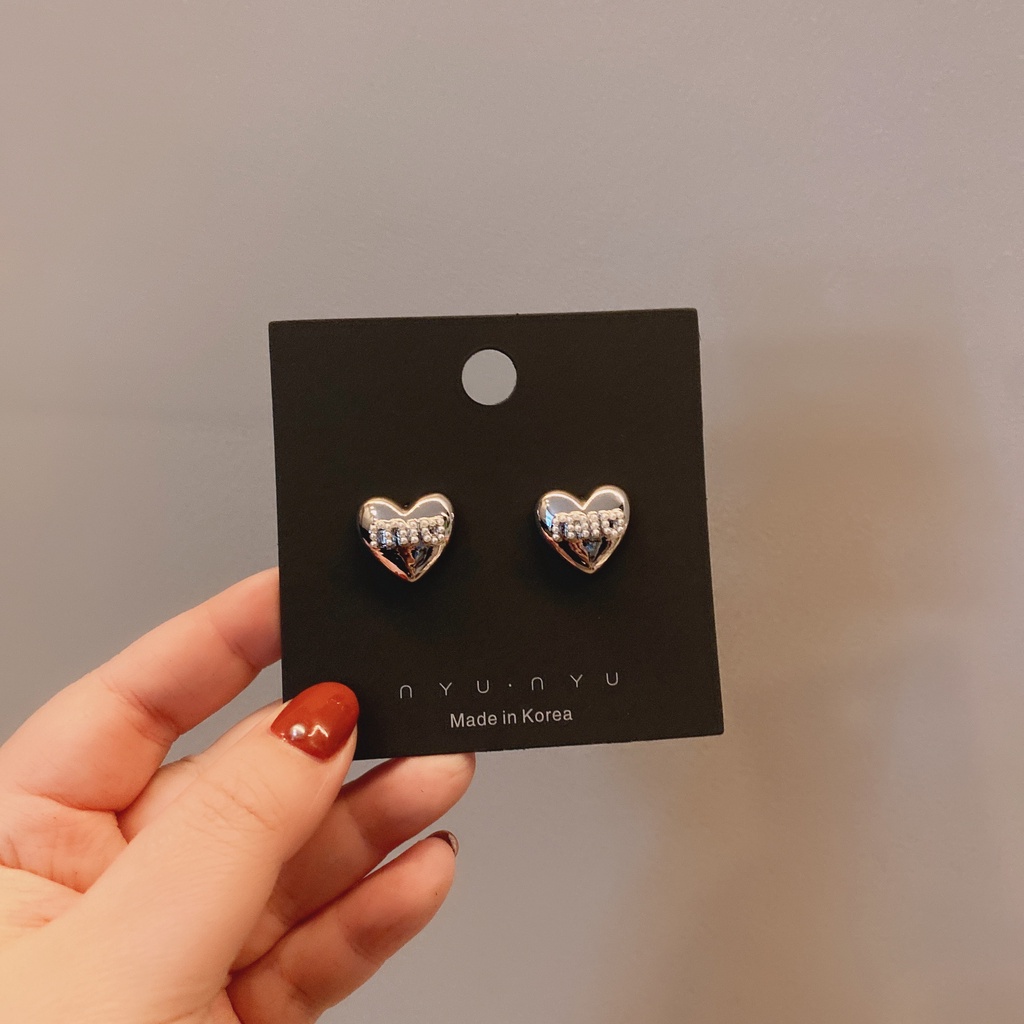 Bông Tai Mạ Bạc Đính Hạt Hình Trái Tim Thời Trang Cao Cấp 2022