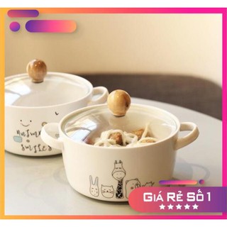 Gía hủy diêt - tô mì sứ nắp kính có quai cầm
