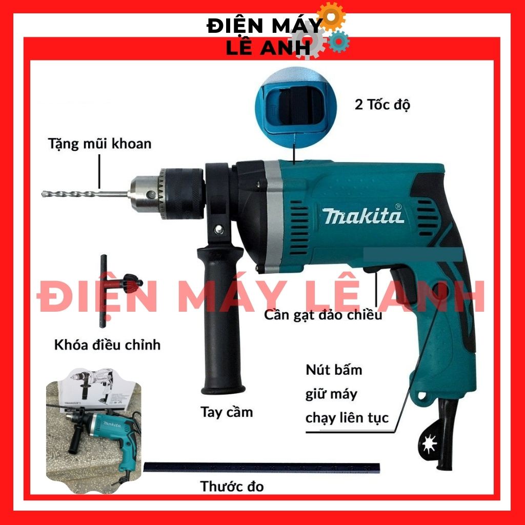 Máy khoan đục tường bê tông bắt bắn vít Makita HP1630 chính hãng đa chức năng mini giá rẻ dùng điện cầm tay