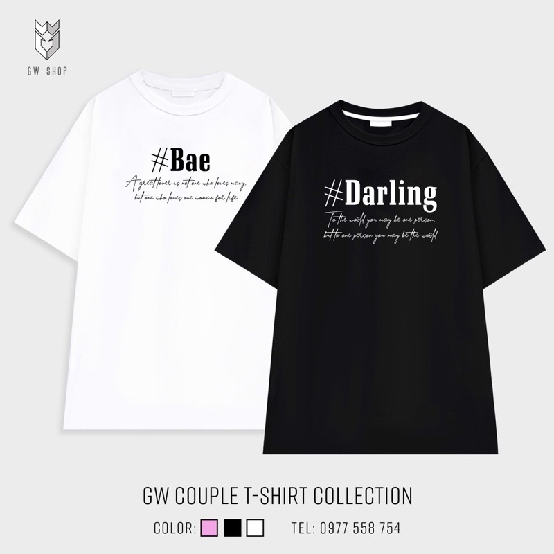 Áo đôi, áo thun cặp(2c)nam nữ tay lỡ Unisex Darling Bae,  Nóc Nhà Trụ Cột form rộng vải cotton Hot Trend 2022