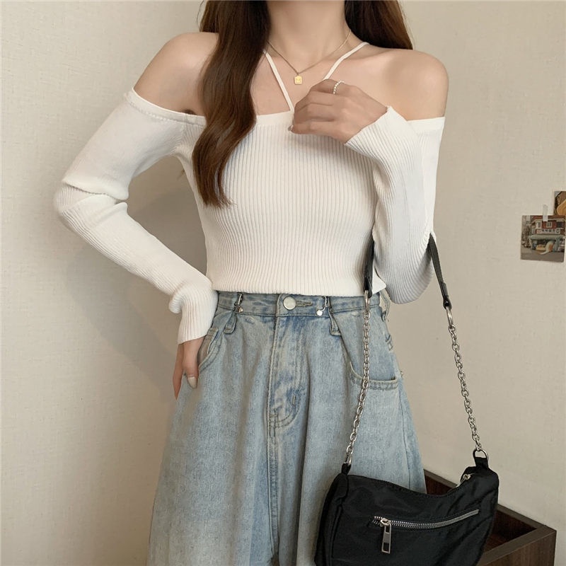 Áo Thun Dài Tay Cổ Yếm  Hở Vai Croptop Ôm Body