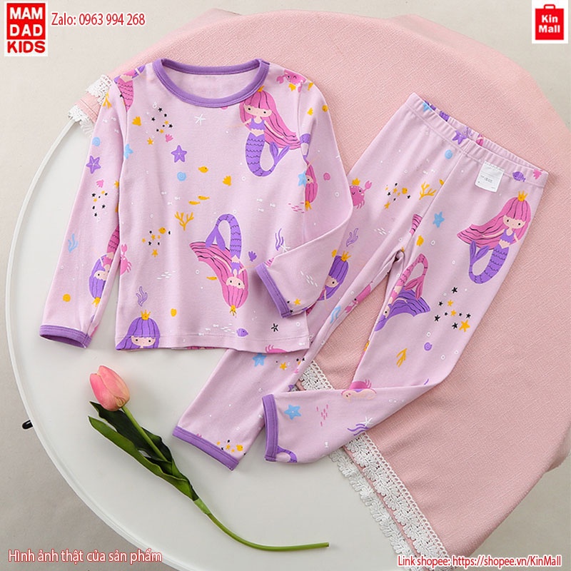 Bộ đồ ngủ cotton dài tay mùa thu đông cho bé gái - hãng MAMDADKIDS