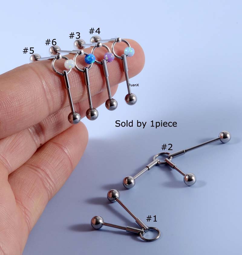 Khuyên tai kiểu dàn giáo bằng thép không gỉ với đá opal cá tính độc đáo dày 16 gauge