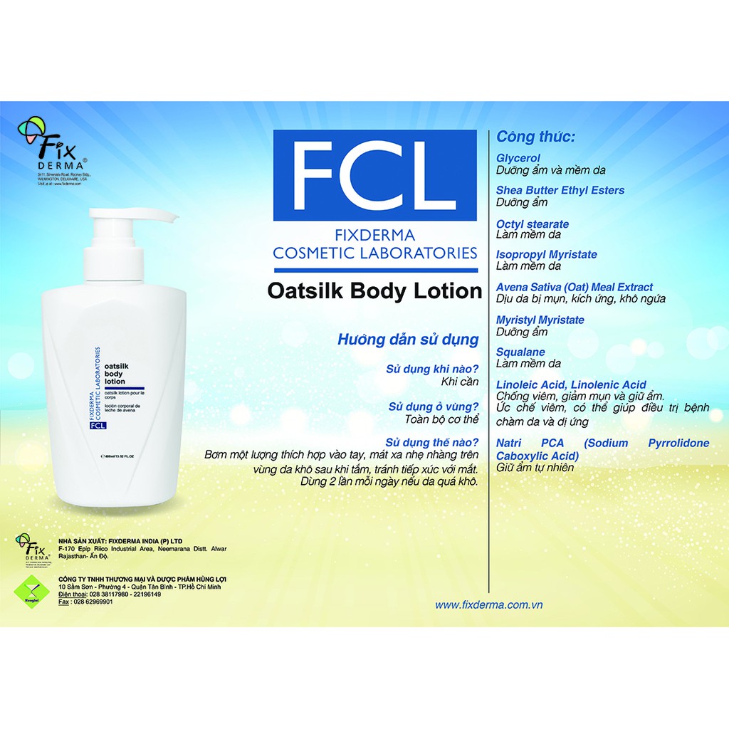 Lotion Dưỡng Ẩm Làm Mềm Mịn Da Phù Hợp Cả Da Nhạy Cảm, Chàm, Vảy Nến - Fixderma FCL Oat Silk Body Lotion 400ml