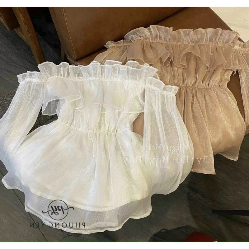 Đầm kiểu tiểu thư vai bệt, tay dài chất vải voan | BigBuy360 - bigbuy360.vn