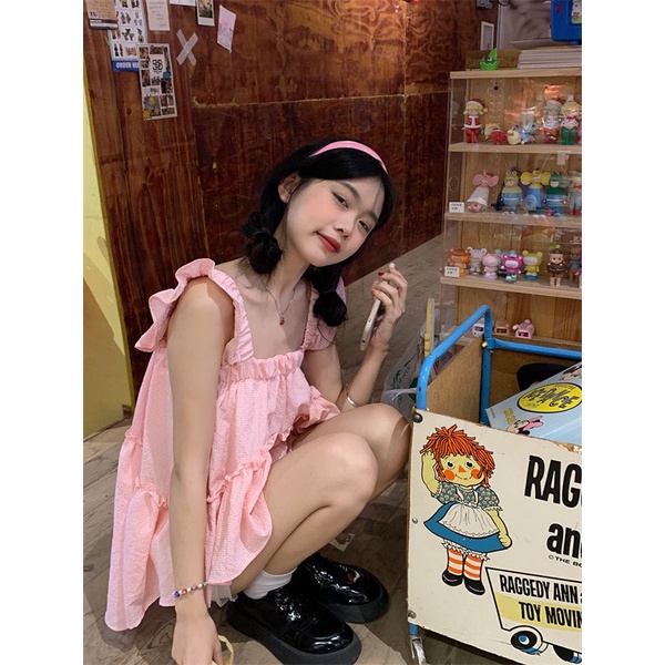 Áo Cotton Hai Dây Nhún Bèo Họa Tiết Kẻ Sọc Phong Cách Retro Phương Tây Thời Trang Mùa Hè Hàng Mới