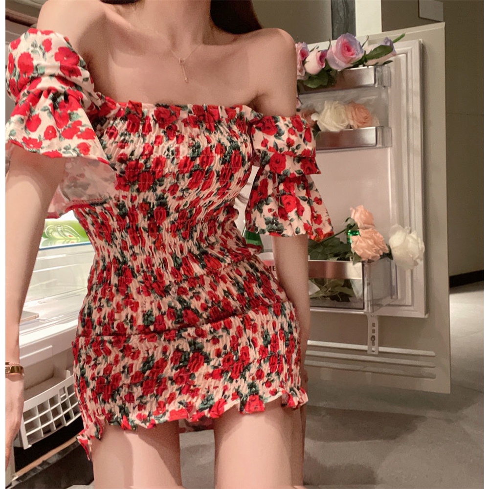 Đầm Tay Phồng Cổ Vuông Họa Tiết Hoa Thời Trang Mùa Hè Phong Cách Mới