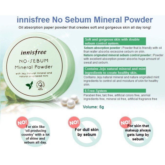 Phấn phủ Innisfree No Sebum Moisture Powder 5g Mã 515