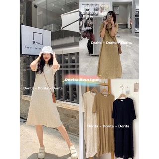 [Ảnh thật/Video] Váy suông cổ tròn đũi xốp Dorita, Đầm suông đũi nhăn Basic Hàn Quốc - Dorita Boutique