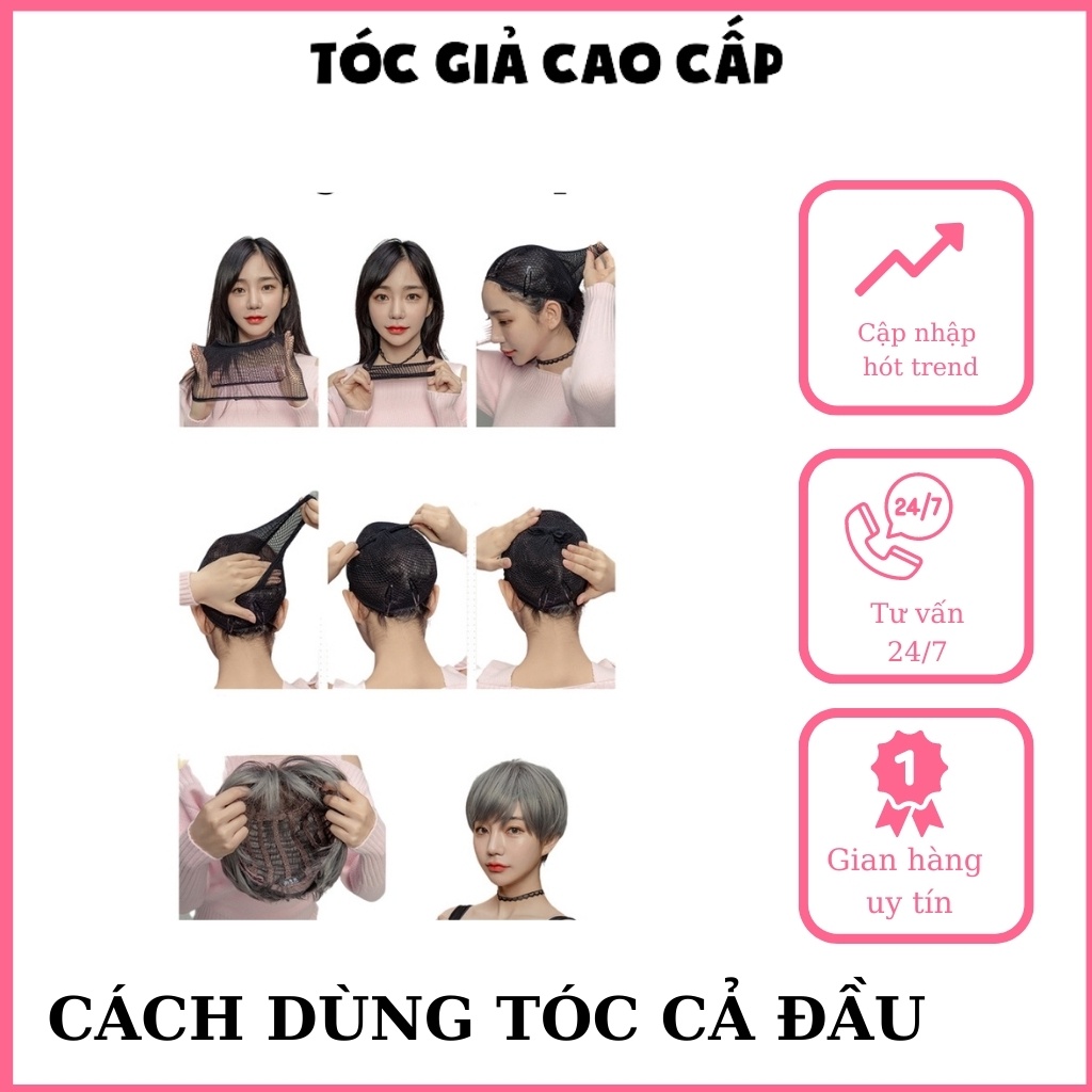 Tóc giả nữ nguyên đầu phối line xanh mẫ cúp, tặng kèm lưới trùm tóc, PH002