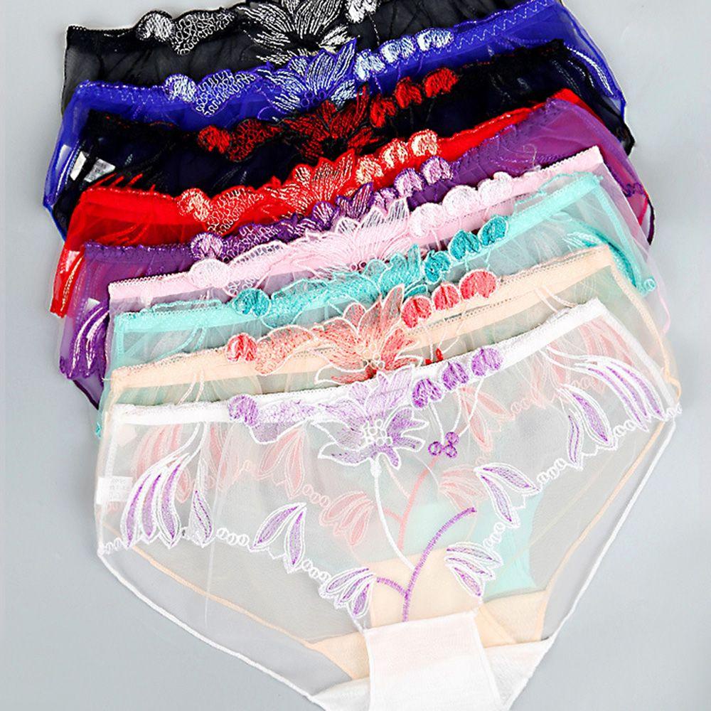 Quần Lót Lưới Trong Suốt Lưng Thấp Thêu Họa Tiết Quyến Rũ Cho Nữ