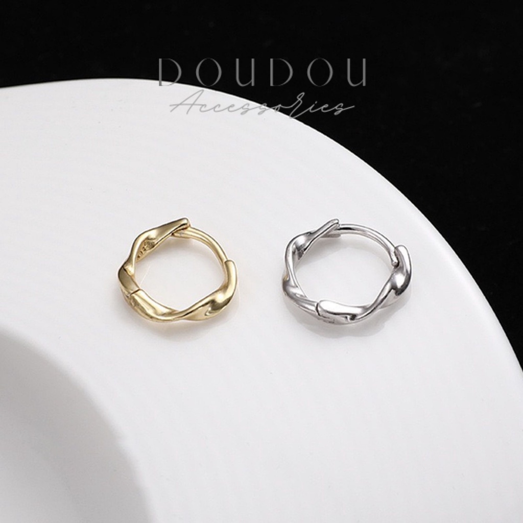 Bông tai nữ tròn chất liệu bạc 925 Doudou Phụ kiện Khuyên hoa tai ôm sát cá tính phong cách Hàn Quốc thời trang EH002