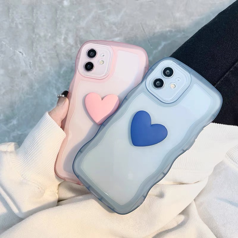 SUNTAIHO Ốp lưng iphone Ốp điện thoại viền gợn sóng trong suốt họa tiết trái tim thích hợp cho iPhone 11 12 13 Pro XS Max XR 7 8 Plus