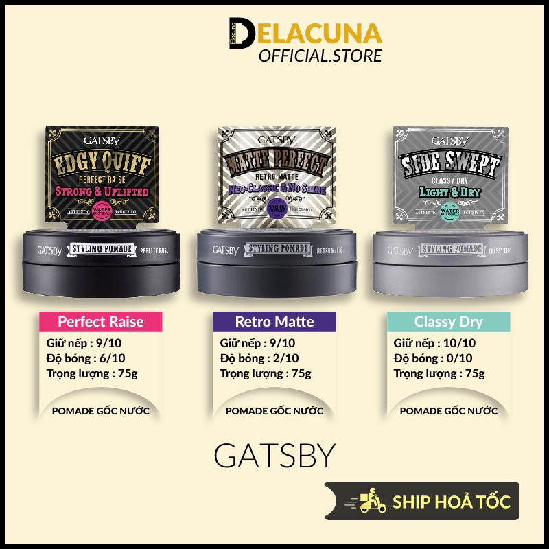 Sáp vuốt tóc nam Gatsby Styling Pomade chính hãng siêu giữ nếp Delacuna G01