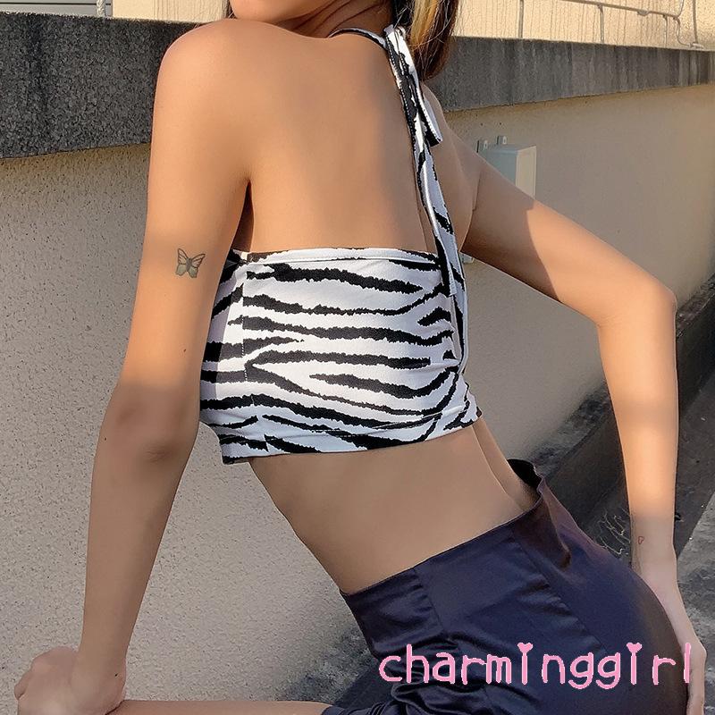 Áo cổ yếm họa tiết sọc ngựa vằn cá tính thời trang cho nữ | BigBuy360 - bigbuy360.vn