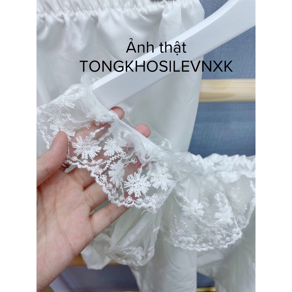 BỘ NGỦ 2 DÂY REN TRẮNG MIX QUẦN ĐÙI ĐUÔI BÈO - SET ÁO 2S QUẦN ĐŨI ULZZANG