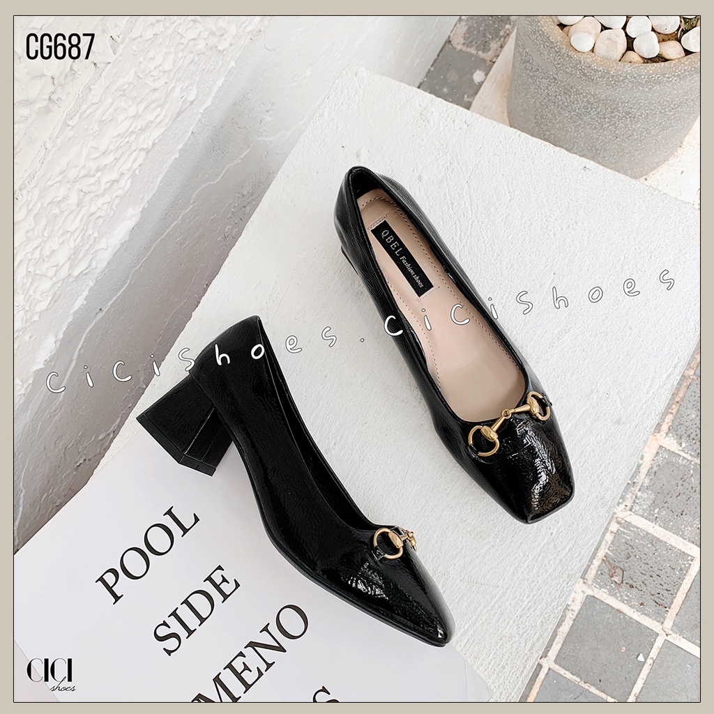 Giày cao gót nữ CiCi Shoes 5cm, giầy da bóng sần khoá đồng - CG687