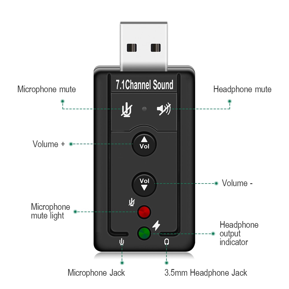 Card Âm Thanh Usb 7.1 Với Giắc Cắm 3.5mm Cho Máy Tính