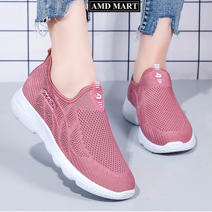 Giày Lười Thể Thao Nữ , Giày Sneaker Nữ Không Dây 201 [Sản Phẩm Hot] Thoải Mái Êm Chân Thoáng Khí Màu Đen Hồng