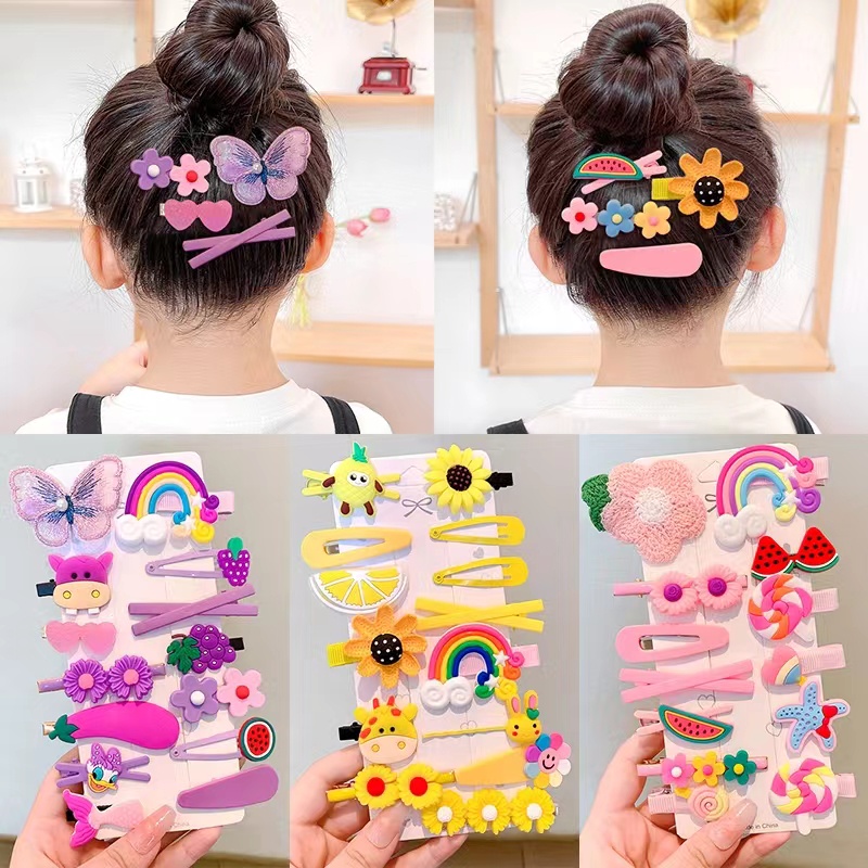 Kẹp Tóc Hình Hoa Nhiều Màu Sắc Cầu Vồng Thời Trang Hàn Quốc Dành Cho Bé Gái
