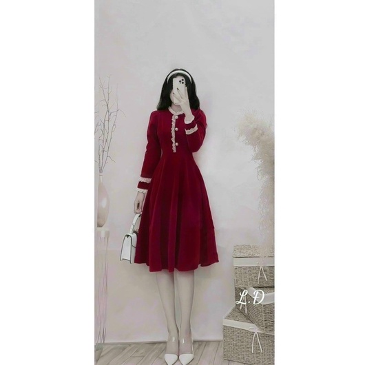 Váy nhung phối ren