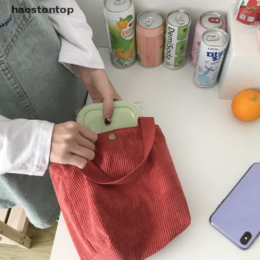 Túi Tote Đựng Hộp Cơm Trưa Vải Nhung Cotton Xách Tay Cỡ Nhỏ Tiện Dụng Mang Đi Dã Ngoại
