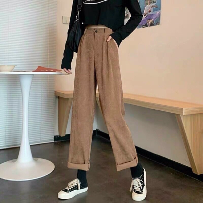 QUẦN NHUNG TĂM ỐNG SUÔNG NHIỀU MÀU,QUẦN ỐNG RỘNG ULZZANG NHUNG TĂM XUẤT HÀN