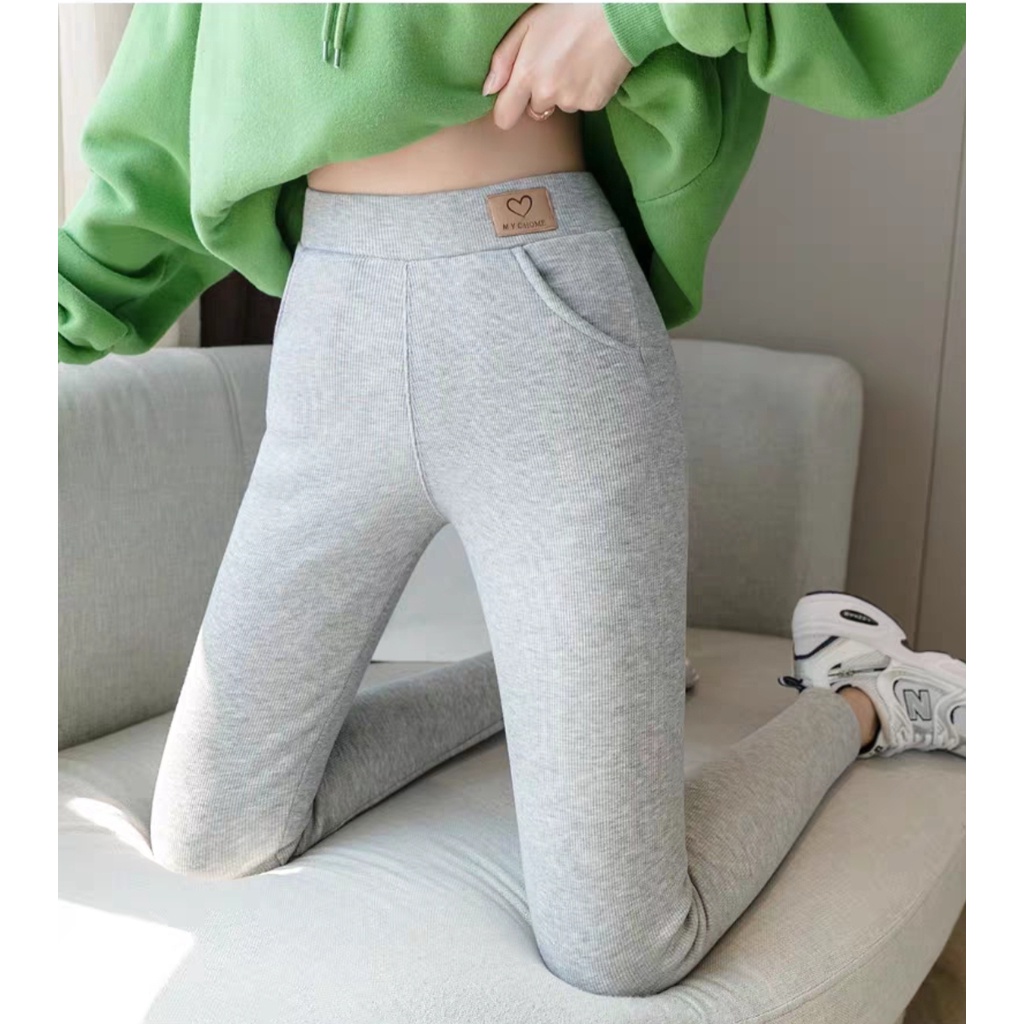 Quần Legging Gân Tăm Cao Cấp Lót Lông Mịn Giữ Nhiệt Cực Ấm Cạp Cao Gen Bụng Có Túi Tôn Dáng Co Giãn
