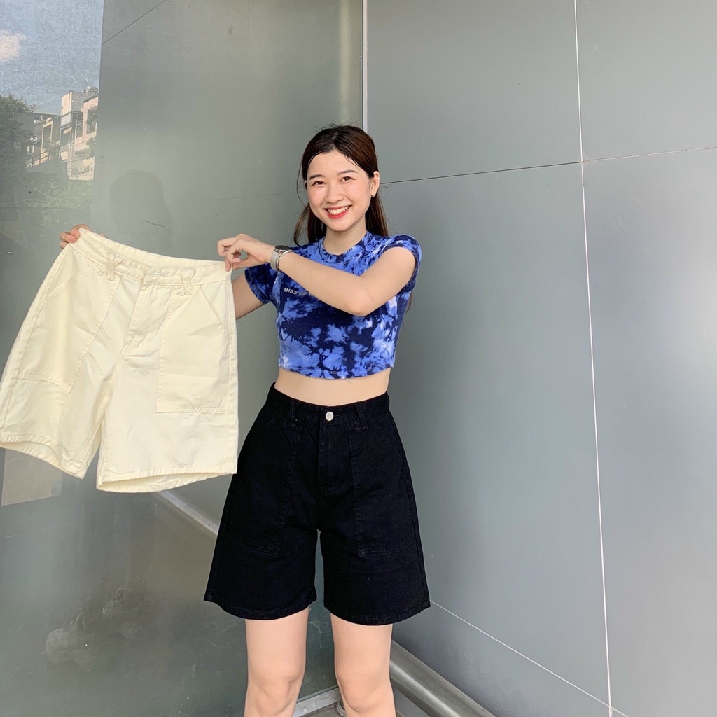 Quần Short Nữ Ống Rộng Vải Kaki Lưng Cao Đai Chéo Hàn Quốc - Quần Sooc Đùi Nữ Cạp Cao Ulzzang Thời Trang (KKDC)