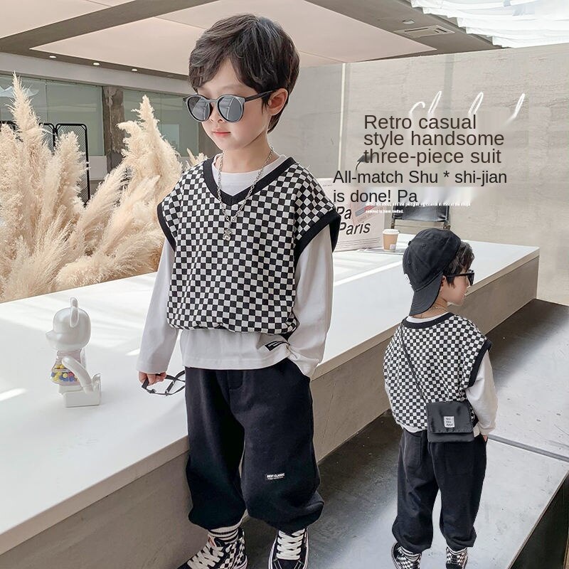 Bộ đồ thời trang mùa thu phong cách Hàn Quốc phương Tây mới 2021 cho bé trai