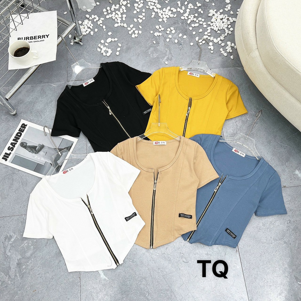 Áo thun cổ tròn khoá kéo ngực_áo kiểu sexy chất thun bozip mềm mịn | BigBuy360 - bigbuy360.vn