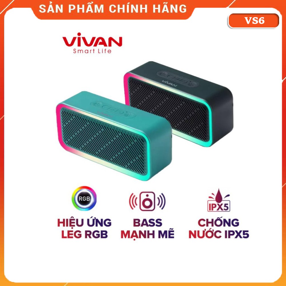 Loa Bluetooth LED RGB VIVAN VS6 Công Suất 5W - Chống Nước IPX5 - Pin 1800mAh Playtime 8H
