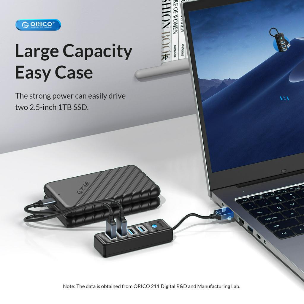 Bộ Chia 4 Cổng USB 3.0 ORICO Cho MacBook, Laptop, PC - Orico PW4U | PWC2U  - Hàng Chính Hãng