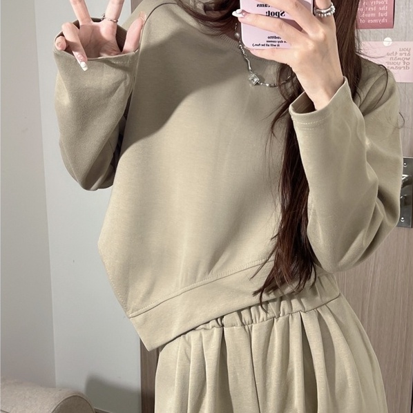 ZHELIHANGFEI Set Áo Thun Tay Dài Phối Quần Dài Lưng Cao Ống Rộng Thời Trang Cá Tính Cho Nữ